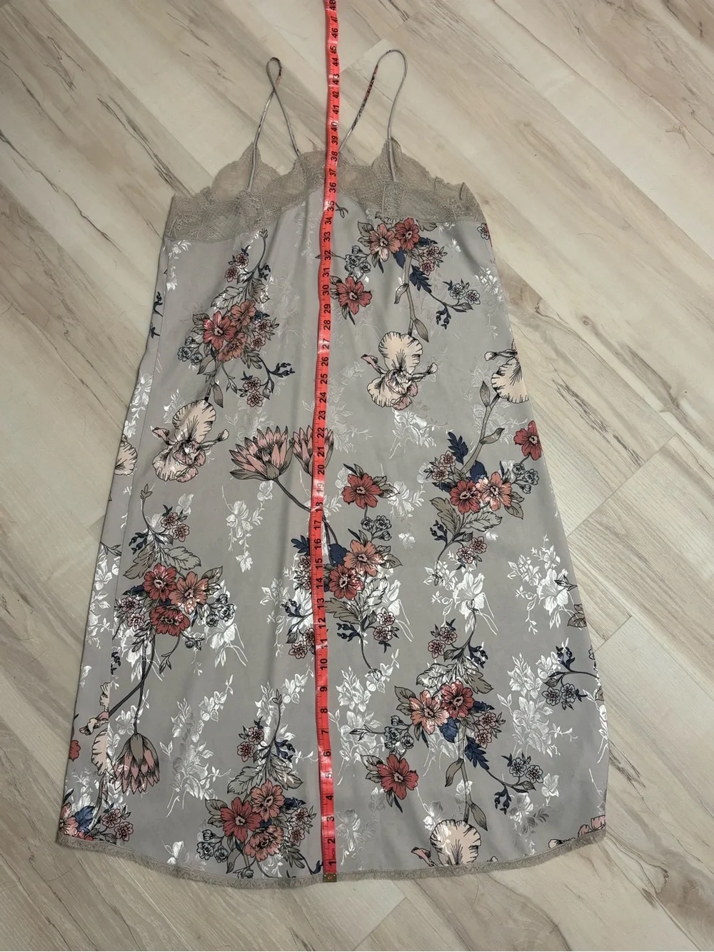 LoveStitch Floral Satin Lace Trim Nightgown Slip Dress | Size Medium